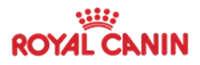 Logo Royal Canin rouge sur fond noir.