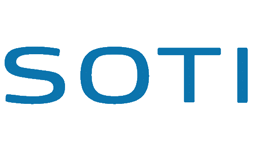 Logo SOTI, partenaire WIIO, affiché en bleu sur fond noir.
