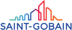 Logo de Saint-Gobain Distribution Bâtiment France avec un skyline coloré.