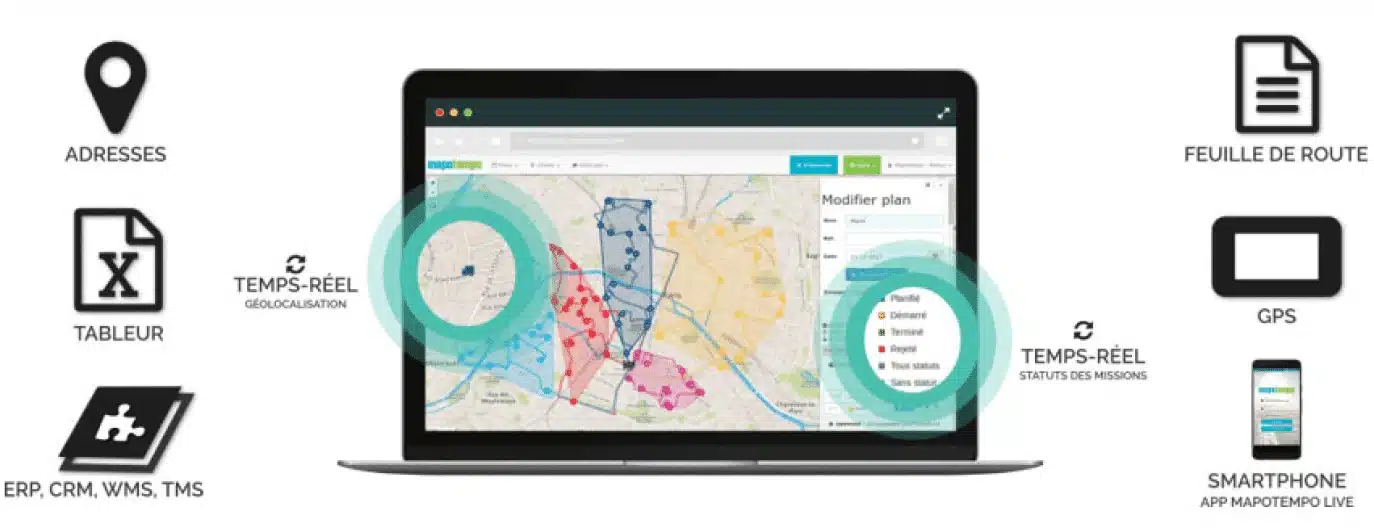 Solutions de suivi du transport : carte numérique avec géolocalisation, GPS et application smartphone.