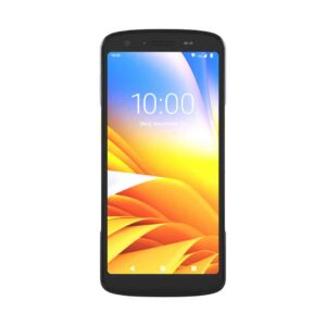 Terminal mobile Zebra TC22/TC27 affichant l'heure 10:00 sur un écran coloré.