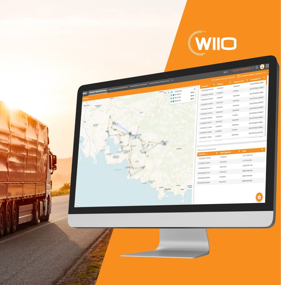 Suivi des camions sur écran avec logiciel Wiio. Pilotage et remontée des KPI.