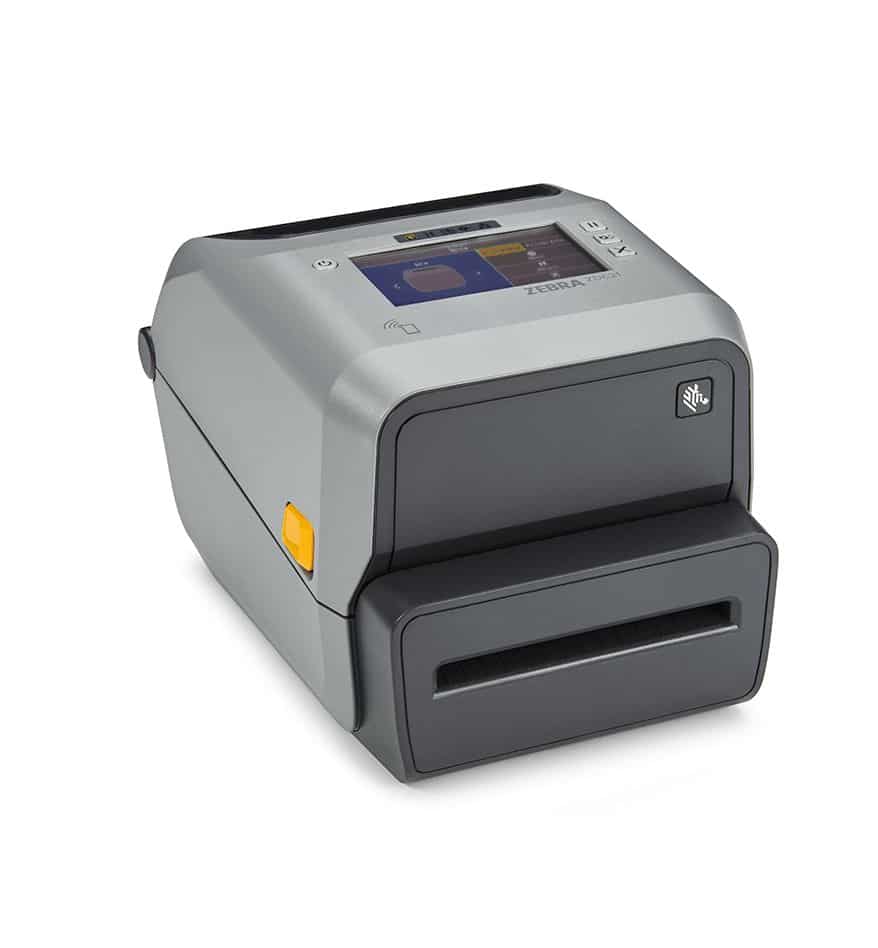 Imprimante de bureau Zebra ZD621 4po grise et noire avec écran.