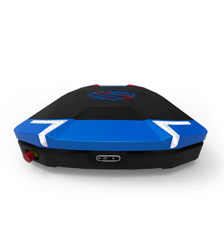 Robot collaboratif IFollow IL1000, vue de face, montrant son design futuriste bleu et noir.