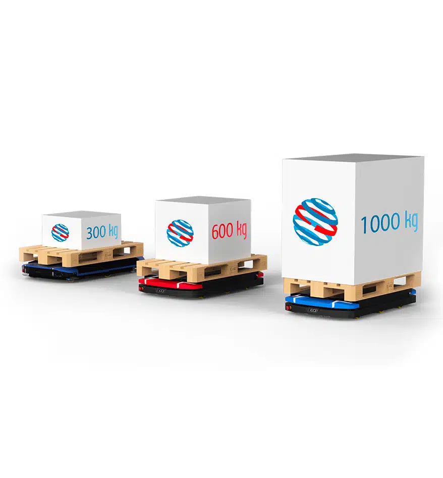 Robots collaboratifs IFollow IL1000 transportant des charges de 300kg, 600kg et 1000kg.